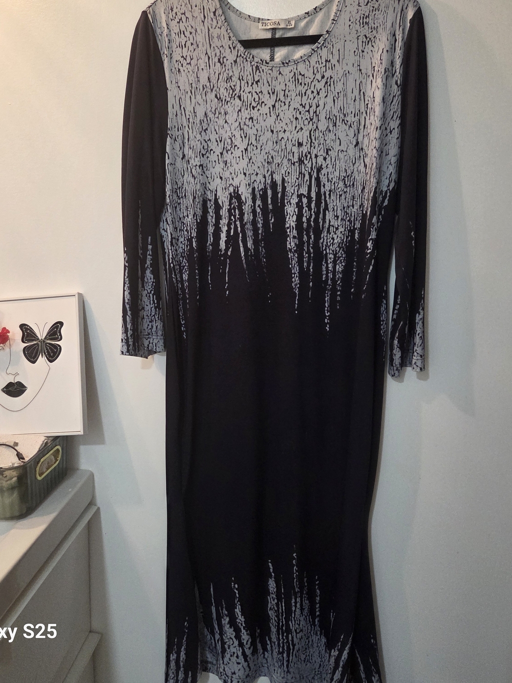 TICOSA 3D Effect Maxi Dress, Black & Silver, Size L/XL